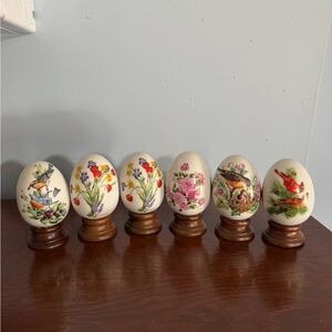 Vintage Avon Ceramic Decorative Floral and Bird Egg Set